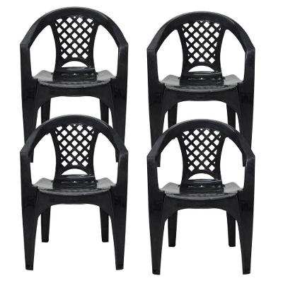 Kit 4 Cadeiras Tramontina Iguape Com Braços Empilhável Preto