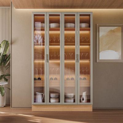 Cristaleira Allure Linea 4 Portas Com Rodapé E Led 100% Mdf Jequitiba/gris Fosco