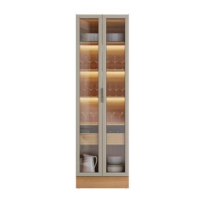 Cristaleira Led Com Rodapé Allure Linea Brasil Mdf 70cm Jequitiba/gris Fosco