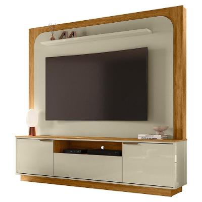 Painel Home Theater Nilo Para Tv 75 Pol 2 Portas 200 Cm Cumaru Opala Madetec Cumaru Opala