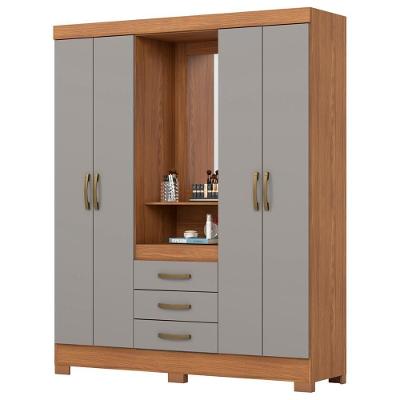 Guarda Roupa Casal Capelinha Com Espelho 163 Cm B24 Nature Cinza Briz Nature Cinza