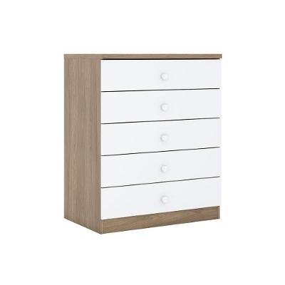 Cômoda Bala Menta 5 Gavetas MDF com Puxador Plástico Branco Rústico