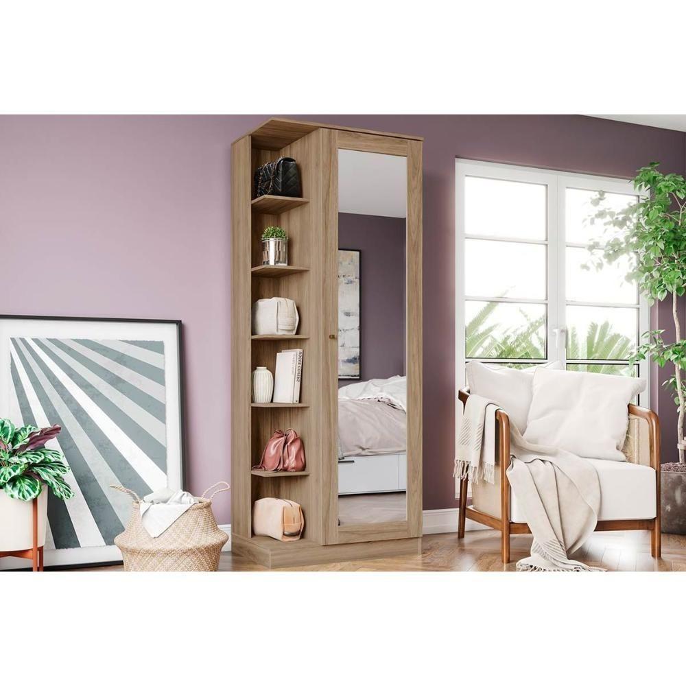 Armário Sapateira Solteiro Duetto 1 Porta c/Espelho Rústico - Henn - 1