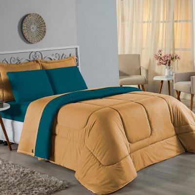 Edredom Queen Nobre 1 Peça Dupla Face 2,40m X 2,60m Malha 100% Algodão - Cobre / Petróleo