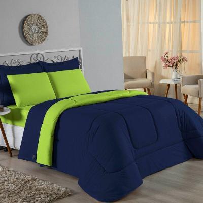 Edredom Queen Nobre 1 Peça Dupla Face 2,40m X 2,60m Malha 100% Algodão - Azul-marinho / Pistache