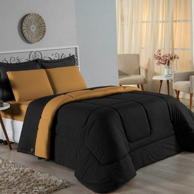 Edredom Queen Nobre 1 Peça Dupla Face 2,40m X 2,60m Malha 100% Algodão - Preto / Cobre