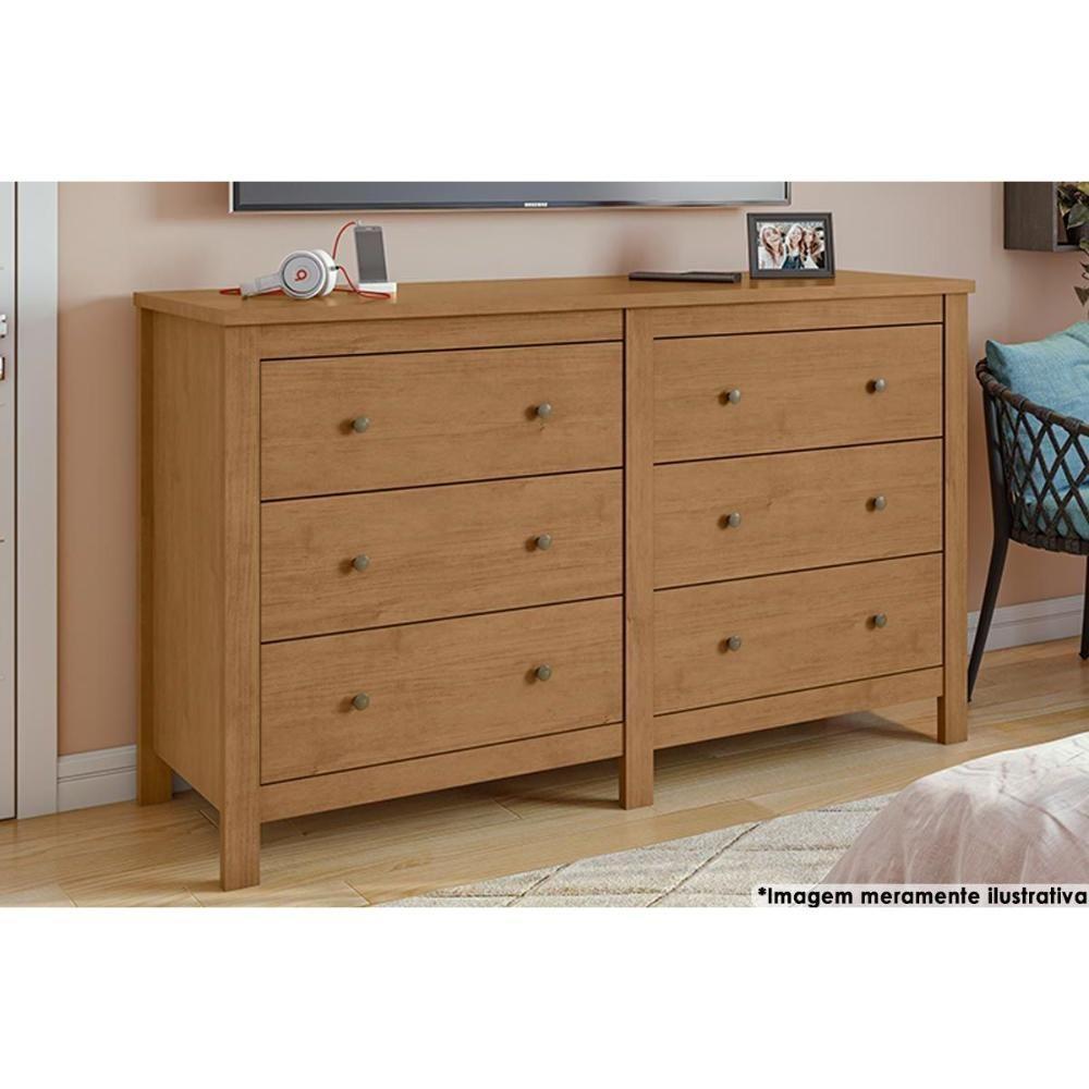 Cômoda de Quarto Horizontal Maggiore c/ 6 Gavetas Rovere/Amêndoa - Lopas - 1