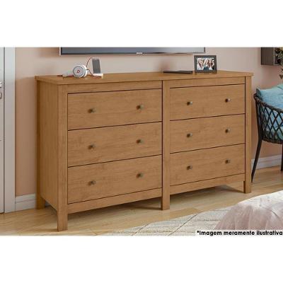 Cômoda de Quarto Maggiore 6 Gavetas em MDF com Puxador Metálico Amêndoa