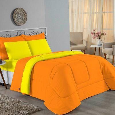 Edredom Queen Nobre 1 Peça Dupla Face 2,40m X 2,60m Malha 100% Algodão - Laranja / Amarelo