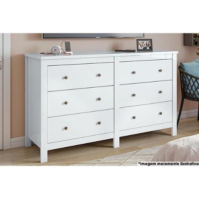 Cômoda de Quarto Maggiore 6 Gavetas MDF Puxador Metálico Branco Horizontal Sem Pés