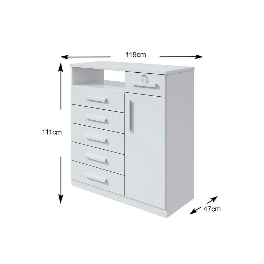 Cômoda de Quarto Da Vinci New c/ 1 Porta 1 Nicho e 6 Gavetas Rovere/Amêndoa - Lopas - 2