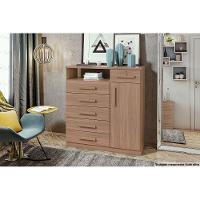 Cômoda de Quarto Da Vinci New c/ 1 Porta 1 Nicho e 6 Gavetas Rovere/Amêndoa - Lopas - 3