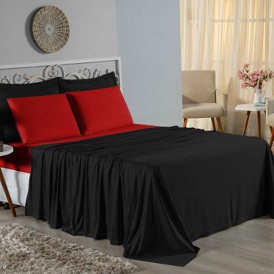 Jogo De Cama Solteiro Nobre 3 Peças Lençol Com Elástico De 30cm De Altura Malha 100% Algodão - Preto / Vermelho
