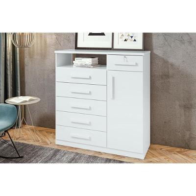 Cômoda da Vinci New 6 Gavetas 1 Porta MDF com Puxador Branco para Quarto