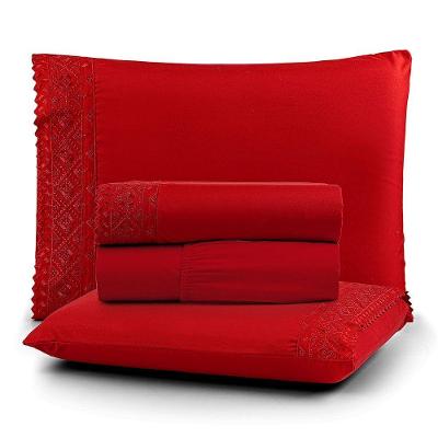 Jogo Cama Queen Cherry Bordado Inglês 4pç 100% Poliéster - Carmin