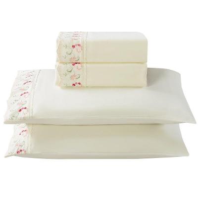 Jogo Lençol Queen Floral Bordado 4pç 100% Poliéster - Ros