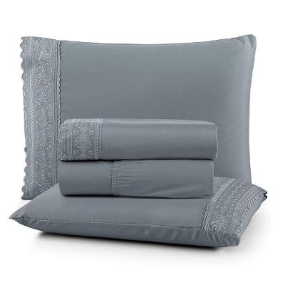 Jogo Cama Casal Cherry Bordado Inglês 4pç 100% Poliéster - Cinza