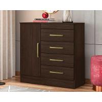 Cômoda De Quarto Montevideu C/ 1 Porta E 4 Gavetas ébano Touch - Demóbile - 1