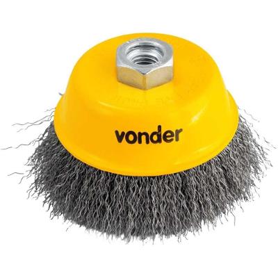 Escova Copo 4'' Rosca M14 8500rpm Aço Inox Ondulado Vonder