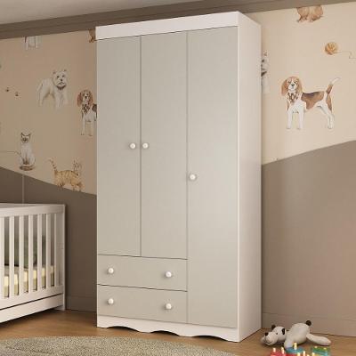Guarda-roupa Infantil 92cm 3 Portas E 2 Gavetas Realeza Multimóveis Mp4452 Branco/off White Branco/off White