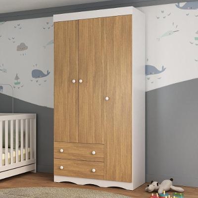 Guarda-roupa Infantil 92cm 3 Portas E 2 Gavetas Realeza Multimóveis Mp4452 Branco/madeirado Branco/madeirado