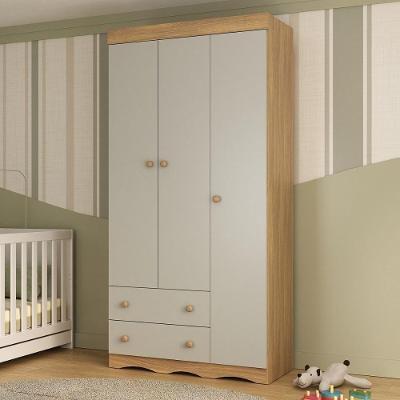 Guarda-roupa Infantil 92cm 3 Portas E 2 Gavetas Realeza Multimóveis Mp4452 Madeirado/off White Madeirado/off White