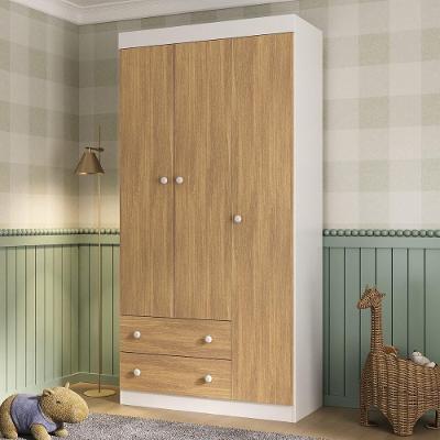 Guarda-roupa Infantil 92cm 3 Portas E 2 Gavetas Encanto Multimóveis Mp4447 Branco/madeirado Branco/madeirado