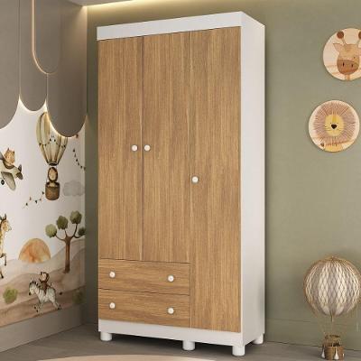 Guarda-roupa Infantil 92cm 3 Portas E 2 Gavetas Allegra Multimóveis Mp4442 Branco/madeirado Branco/madeirado