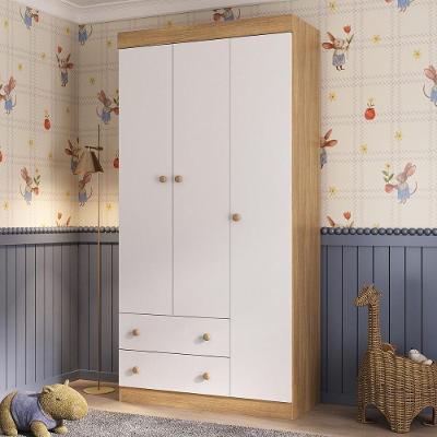 Guarda-roupa Infantil 92cm 3 Portas E 2 Gavetas Encanto Multimóveis Mp4447 Madeirado/branco Madeirado/branco