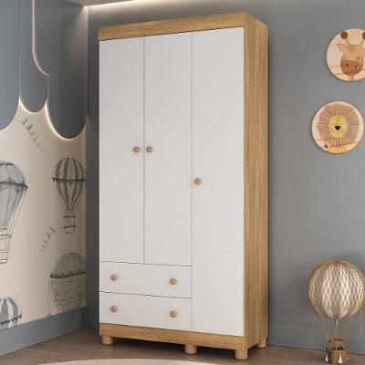 Guarda-roupa Infantil 92cm 3 Portas E 2 Gavetas Allegra Multimóveis Mp4442 Madeirado/branco Madeirado/branco