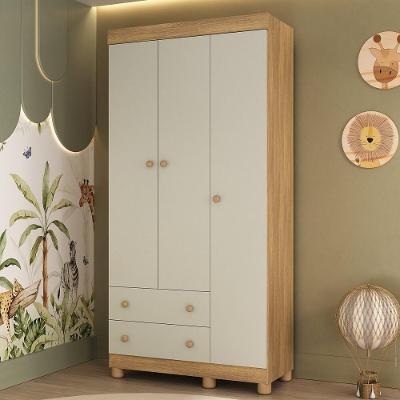 Guarda-roupa Infantil 92cm 3 Portas E 2 Gavetas Allegra Multimóveis Mp4442 Madeirado/off White Madeirado/off White