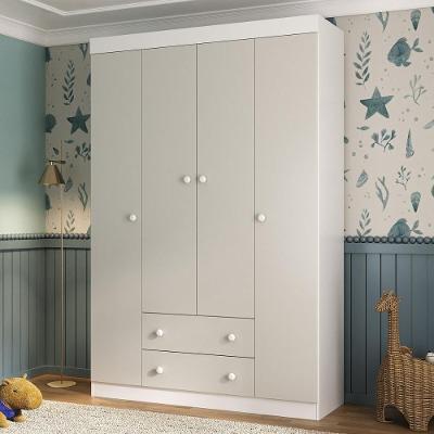 Guarda-roupa Infantil 122cm 4 Portas E 2 Gavetas Encanto Multimóveis Mp4448 Branco/off White Branco/off White
