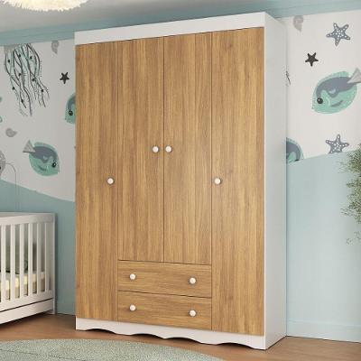 Guarda-roupa Infantil 122cm 4 Portas E 2 Gavetas Realeza Multimóveis Mp4453 Branco/madeirado Branco/madeirado