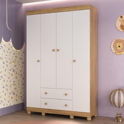 Guarda-roupa Infantil 122cm 4 Portas E 2 Gavetas Allegra Multimóveis Mp4443 Madeirado/branco Madeirado/branco