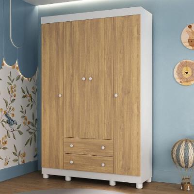 Guarda-roupa Infantil 122cm 4 Portas E 2 Gavetas Allegra Multimóveis Mp4443 Branco/madeirado Branco/madeirado