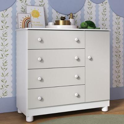 Cômoda Infantil 95cm 1 Porta E 4 Gavetas Allegra Multimóveis Mp4444 Branco/off White Branco/off White