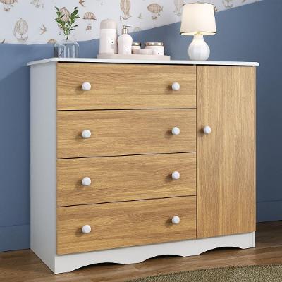 Cômoda Infantil 95cm 1 Porta E 4 Gavetas Realeza Multimóveis Mp4454 Branco/madeirado Branco/madeirado