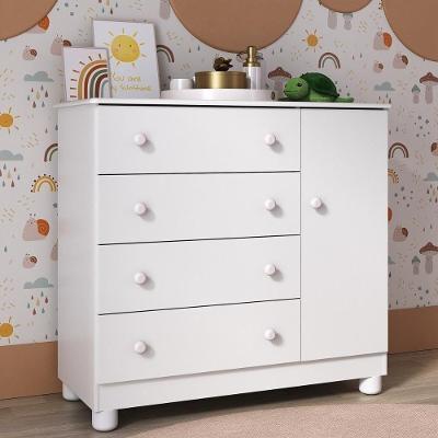 Cômoda Infantil 95cm 1 Porta E 4 Gavetas Allegra Multimóveis Mp4444 Branco Branco