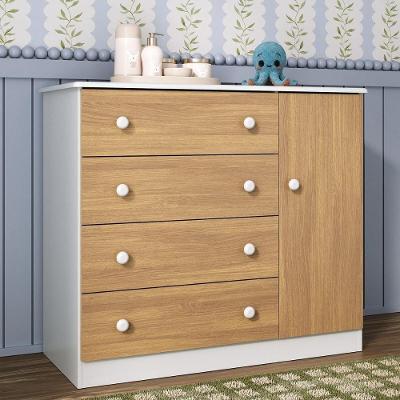 Cômoda Infantil 95cm 1 Porta E 4 Gavetas Encanto Multimóveis Mp4449 Branco/madeirado Branco/madeirado