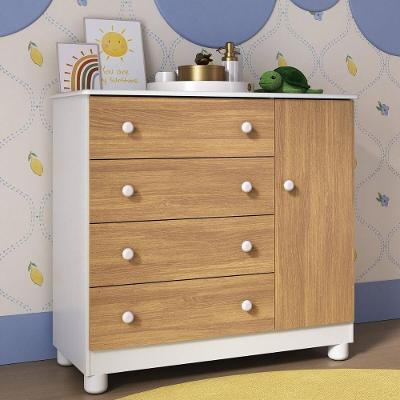 Cômoda Infantil 95cm 1 Porta E 4 Gavetas Allegra Multimóveis Mp4444 Branco/madeirado Branco/madeirado