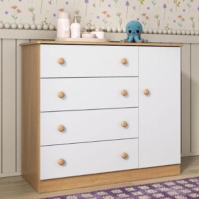 Cômoda Infantil 95cm 1 Porta E 4 Gavetas Encanto Multimóveis Mp4449 Madeirado/branco Madeirado/branco