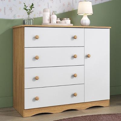 Cômoda Infantil 95cm 1 Porta E 4 Gavetas Realeza Multimóveis Mp4454 Madeirado/branco Madeirado/branco