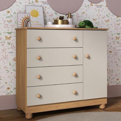 Cômoda Infantil 95cm 1 Porta E 4 Gavetas Allegra Multimóveis Mp4444 Madeirado/off White Madeirado/off White