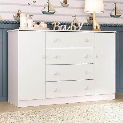 Cômoda Infantil 125cm 2 Portas E 4 Gavetas Encanto Multimóveis Mp4450 Branco Branco