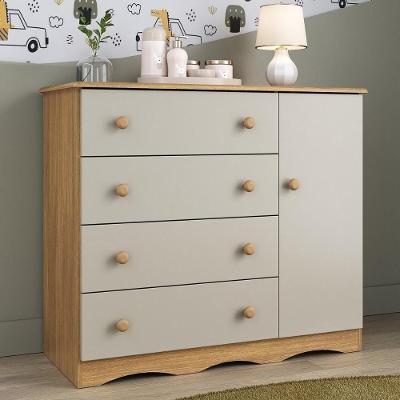 Cômoda Infantil 95cm 1 Porta E 4 Gavetas Realeza Multimóveis Mp4454 Madeirado/off White Madeirado/off White