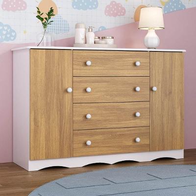 Cômoda Infantil 125cm 2 Portas E 4 Gavetas Realeza Multimóveis Mp4455 Branco/madeirado Branco/madeirado