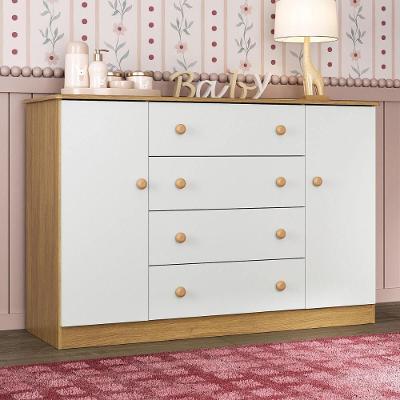 Cômoda Infantil 125cm 2 Portas E 4 Gavetas Encanto Multimóveis Mp4450 Madeirado/branco Madeirado/branco