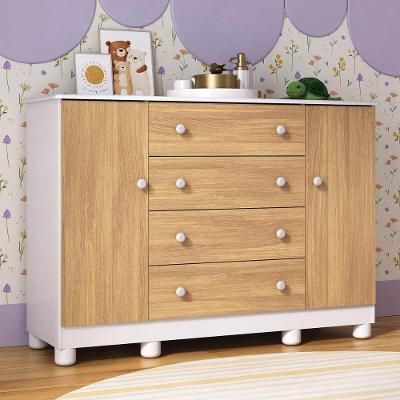 Cômoda Infantil 125cm 2 Portas E 4 Gavetas Allegra Multimóveis Mp4445 Branco/madeirado Branco/madeirado