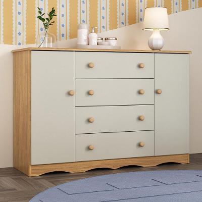 Cômoda Infantil 125cm 2 Portas E 4 Gavetas Realeza Multimóveis Mp4455 Madeirado/off White Madeirado/off White