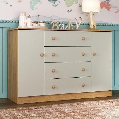 Cômoda Infantil 125cm 2 Portas E 4 Gavetas Encanto Multimóveis Mp4450 Madeirado/off White Madeirado/off White